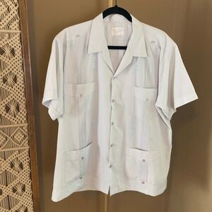 Vintage 80s Yuca Guayabera Shirt - White Embroidered -- men's XL